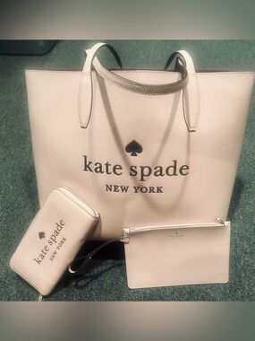 Kate Spade Pale Pink Leather Tote with Matching Wallet and Wristlet Pouch